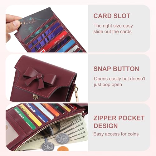 Wallet Women RFID Blocking Credit Card Holder Slim Thin Wallet Leather Bifold Multi Card Case Organizer with Zipper Pocket3