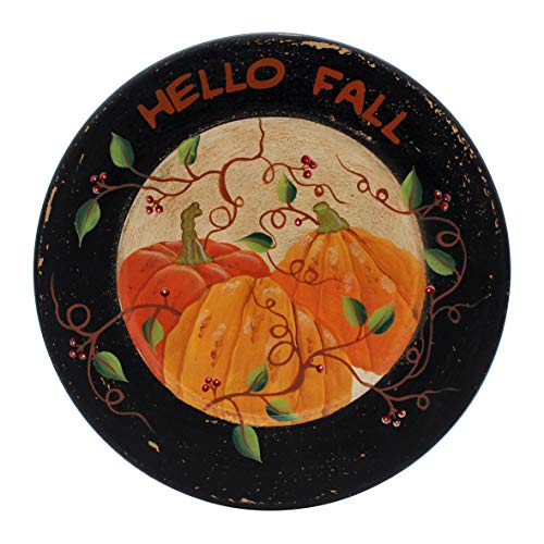 CVHOMEDECO. Primitives Antique Pumpkin Painted Wood Decorative Plate Halloween Display
