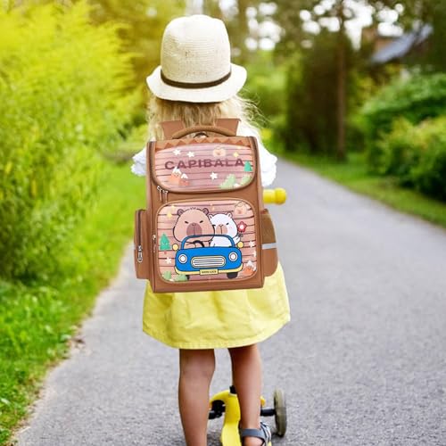 YUPDFGB Capybara Sac à Dos Enfant, Capybara Cartable Scolaire Sacs D'école Maternelle Sac à Dos à Deux Epaules Sacs D'école de Dessin Animé Réglable pour Randonnée Voyage, 31 x 18 x 42 cm – vue 3