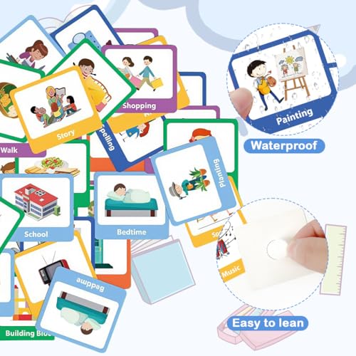 Image of PATPAT Schedule Planner Flash Cards for Kids, Wall Planner Autism Daily Chore Routine Chart with 60 Cards, 12 Background Boards, 12 Velcro, Flash Card for 3 Year Old Wall Planner for Home School