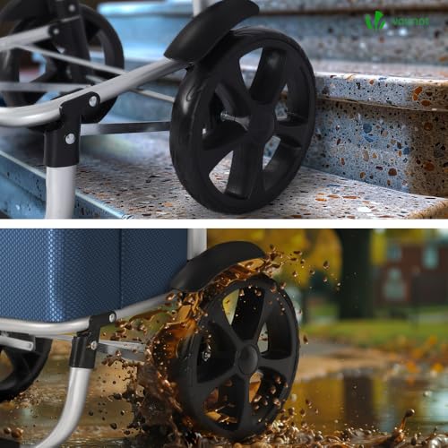VOUNOT Einkaufstrolley Klappbar aus Aluminium mit 50L Wasserdichter Tasche und Kühlfach, 2 Extra große Räder mit Schutzblech, Faltbarer Einkaufswagen, Treppensteiger Trolley, Marineblau – Bild 8