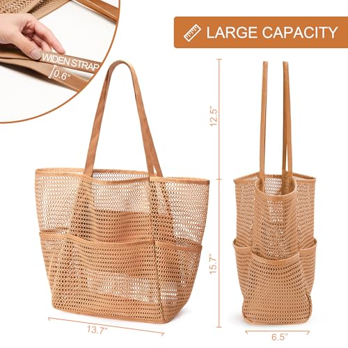 Image of KALIDI Beach Nylon Mesh Tote Bag, Casual Tote Bag Hobo Women Foldable MAX 23L Shoulder Bag For Beach Picnic Vacation