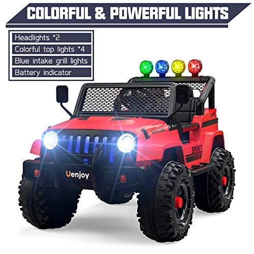 Uenjoy Electric Kids Ride On Cars 12V Battery Motorized Vehicles W/ Wheels Suspension, Remote Control, Music, Story Playing, Colorful Lights, Sunshine Model, Red