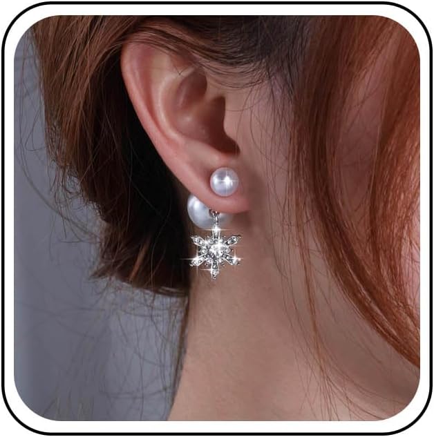 Boho Bow Pearl Ear Jackets Earrings Bow Pearl Dangle Earrings Silver Bow Ribbon Stud Earrings White Large Pearl Earrings Pearl Wedding Earrings Jewelry for Women