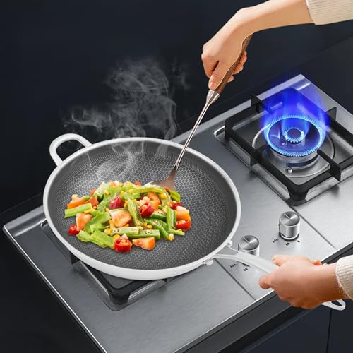 Wok de acero inoxidable 14.2 pulg con tapa y mango miniatura 3