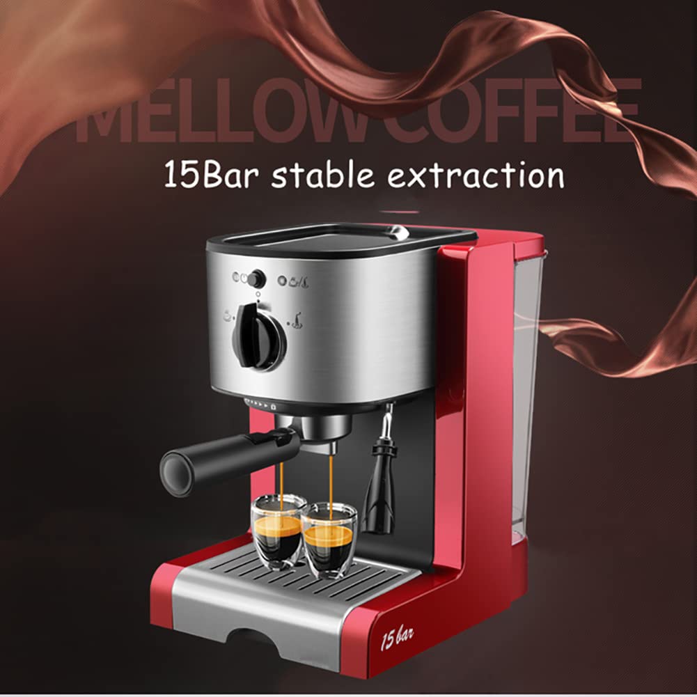 Macchina per caffè Espresso semiautomatica, Macchina per caffè Espresso con montalatte, Macchina per caffè e Cappuccino, 15 Bar di Pressione, 1,25 l/Serbatoio, 1350 W, Rosso