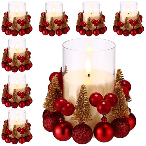 AceOrbit 8 Pcs Christmas Candle Rings Wreath DIY Mini Christmas Tree Xmas Decorations with Red Berries Pine Candle Ring Holder for Xmas Kitchen Cabinets Table Centerpiece (Gold) by AceOrbit - Image 7