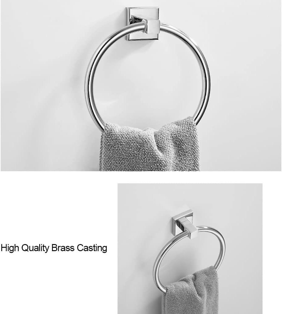 LSLYTQ Bathroom Silver Full Copper Wall Mounted Towel Ring, Hand Towel Holder Round Towel Hanger