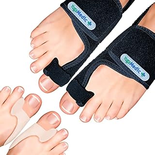YOGAMEDIC Bunion Corrector Big Toe Straightener - 2x Bunion Splints, 2x Silicone Bunion Correctors - Adjustable, Day & Night Support Kit