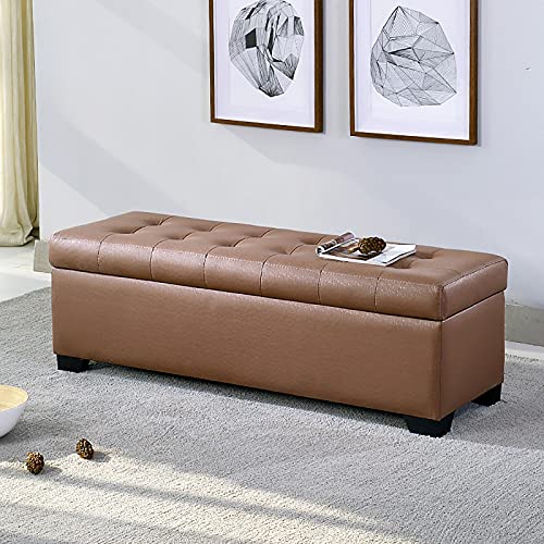 SnamicE Banco otomano Moderno de Piel sintética con almacenaje, Rectangular, para Entrada y Sala de Estar, tapizado, para Cambiar Zapatos con almacenaje, Color marrón,