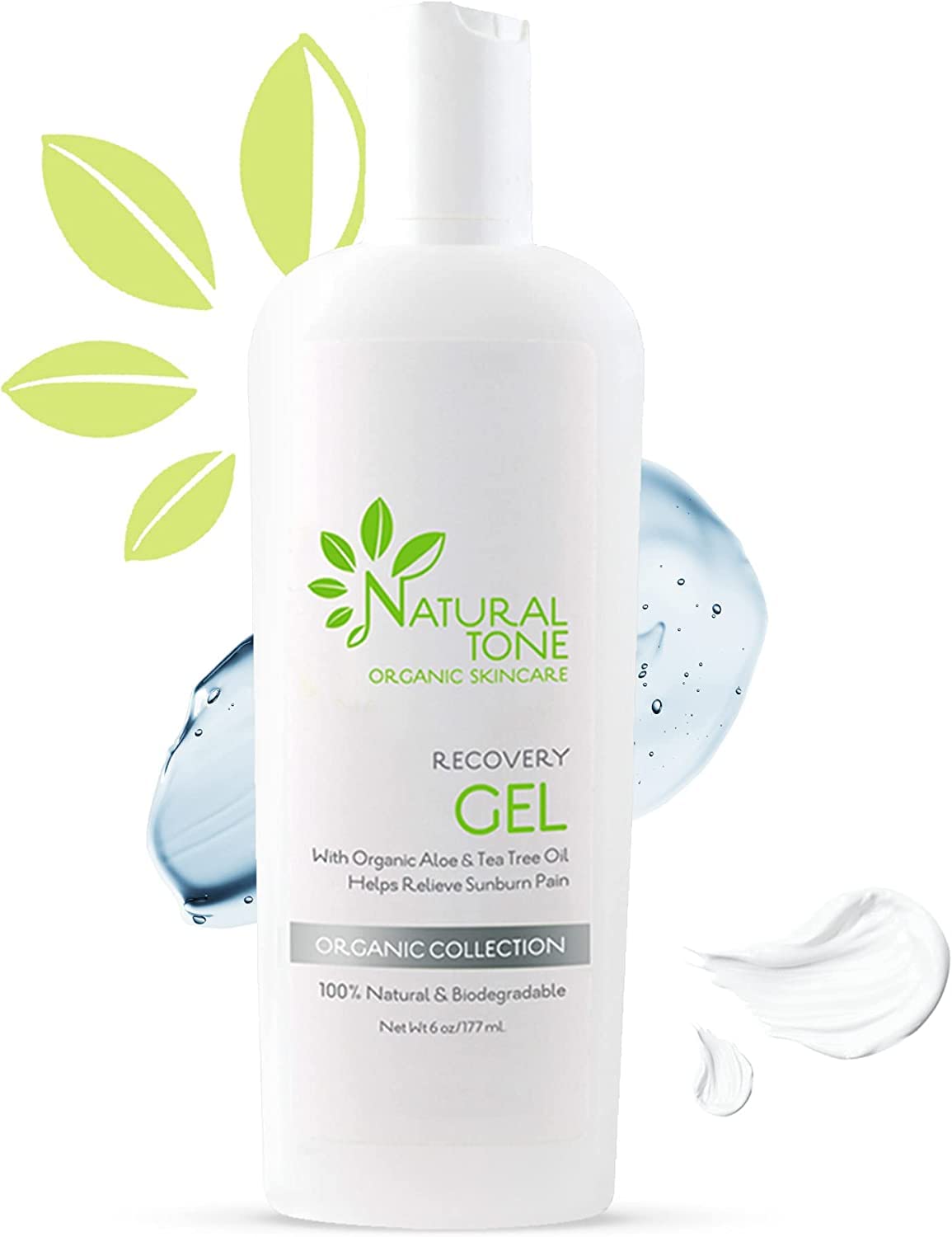 Natural Tone Organic Skincare Aloe & Tea Tree Recovery Gel, 6 oz | Soothing after-sun recovery gel with Aloe Vera & Tea Tree. Cools, calms and