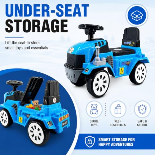 Image of Farm Tractor Ride On Toy for Kids 2-5 Years, Foot-to-Floor Manual Ride On with Comfortable Backrest, Easy-Grip Steering Wheel, Wide Wheels, Indoor & Outdoor Ride On Toy for Boys & Girls