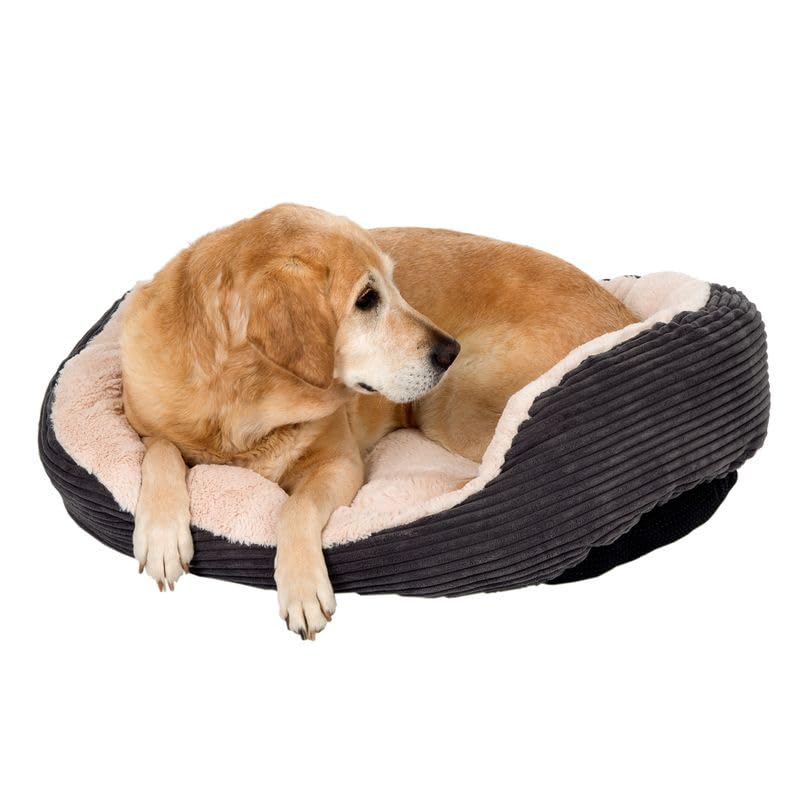 ZOOPLUS Kuschelbett Cozy Cord | Breitcord-Optik | mit hohem Rand & abgesenktem Einstieg | bei 30°C waschbar | dunkelgrau (L - L 81 x B 63 x H 18 cm)