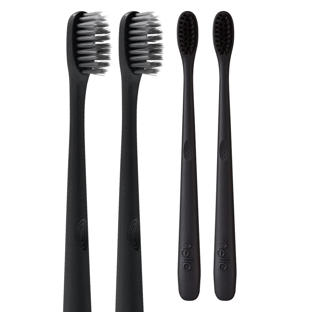 hello Charcoal Soft Toothbrush with Activated Charcoal from Sustainable Bamboo, BPA- Free, Made from Plant-Based Materials, 4 Pack