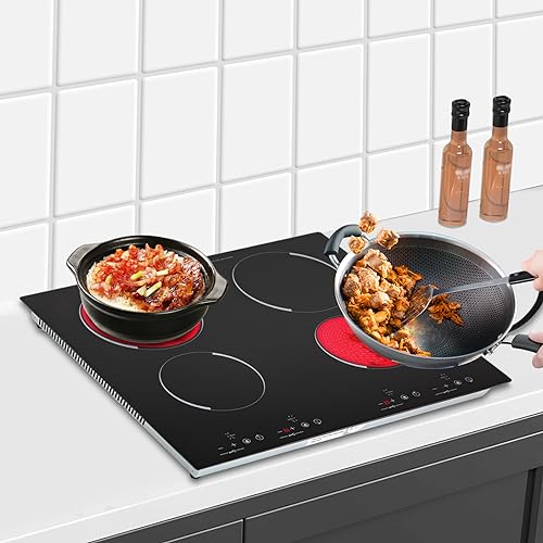 Ceramic Cooktop,22 * 20 Inch Built-in 4 Burners Electric Stove Cooker Hob With Touch Control Child Lock Timer Electric Stove with Hard Wire 3000W 110V
