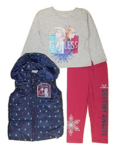 Disney 3-Piece Frozen Leggings Set for Girls with Elsa Shirt and Vest Navy, 3T
