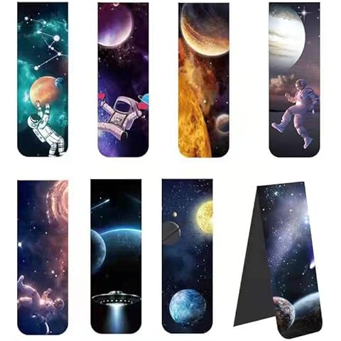 Magnetic Bookmark JIJICZ 8 Pcs Space Theme Magnet Page Markers Set Sky Astronauts Page Clip Assorted for Kids Boys Children Child Teachers Reading School Home Office Stationary Supplies Cover