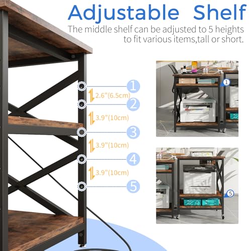 Image of METYERRY 23.6 inchx23.6 inch Large Printer Stand with Power Outlet, 3 Tier Cart
