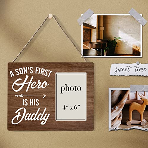Zauly Daddy And Son Wooden Picture Frame Gift For Father New Baby Dad, A Son's First Hero Wood Photo Frame Gifts For Father's Day Birthday Christmas, Tabletop And Wall Mounting, 4X6 Inch Photo #TOP4