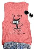 It's Fine I'm Fine Everything is Fine Funny Cat Printed Tank Top for Women Sleeveless Tee Pink M
