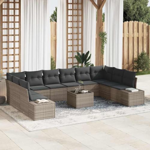 Owoxanthellate 11-Teiliges Gartensofa Set Grau Poly-Rattan...