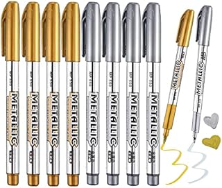 Uhat Pack 8pcs Metallic Paint Pens Gold & Silver Metallic Permanent Crafts Pens Suitable for Card Making Painting Glass Metal Wood Black Paper DIY Scrapbooking Crafts (Gold + Silver)