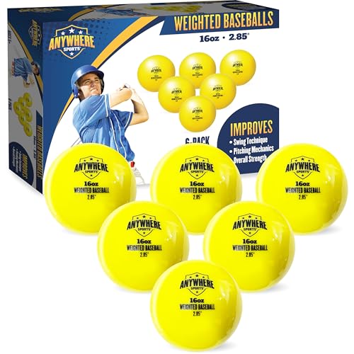 Anywhere Sports Weighted 16 oz Training Baseballs - Hitting & Pitching for All Skill Levels - Improve Power and Mechanics with Weighted Baseball Training Balls 2.85 Diameter