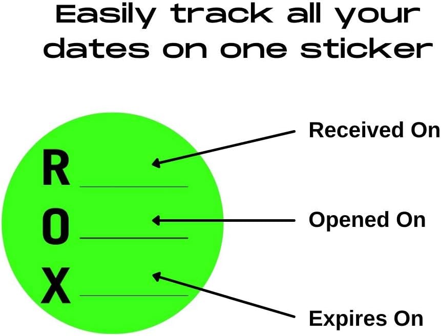 QSRProducts ROX (Received, Opened and Expires) Label - 1.5 inch - 1000 Date Labels for Inventory Management - Food, Warehouse, Lab and Pharmacy - High Alert Medication Stickers and Due Date Stickers