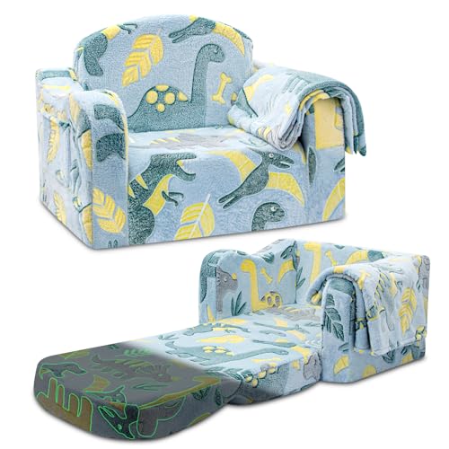 Airpanda Comfy Toddler Chair and Couch for Kids with Blanket,2-in-1 Soft Plush Fold Out Toddler...