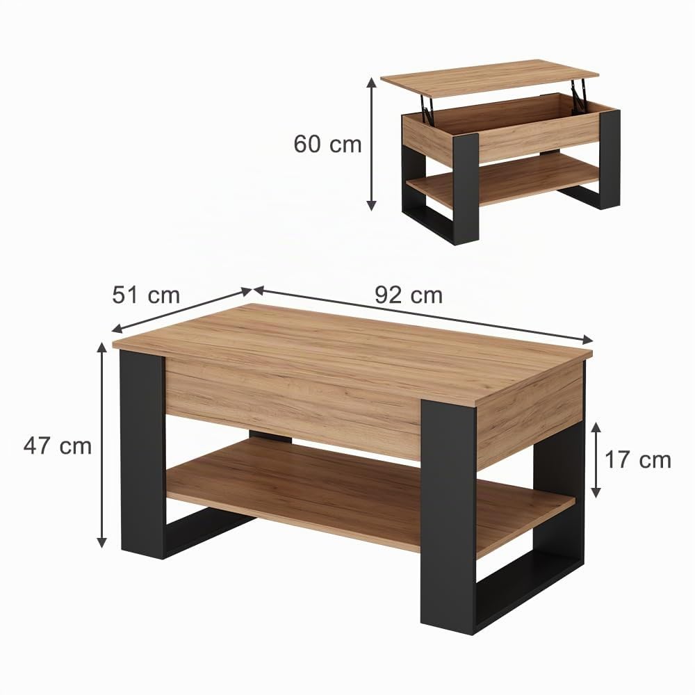 Vicco Tavolino Lifto, Rovere/antracite, 92 x 51 cm