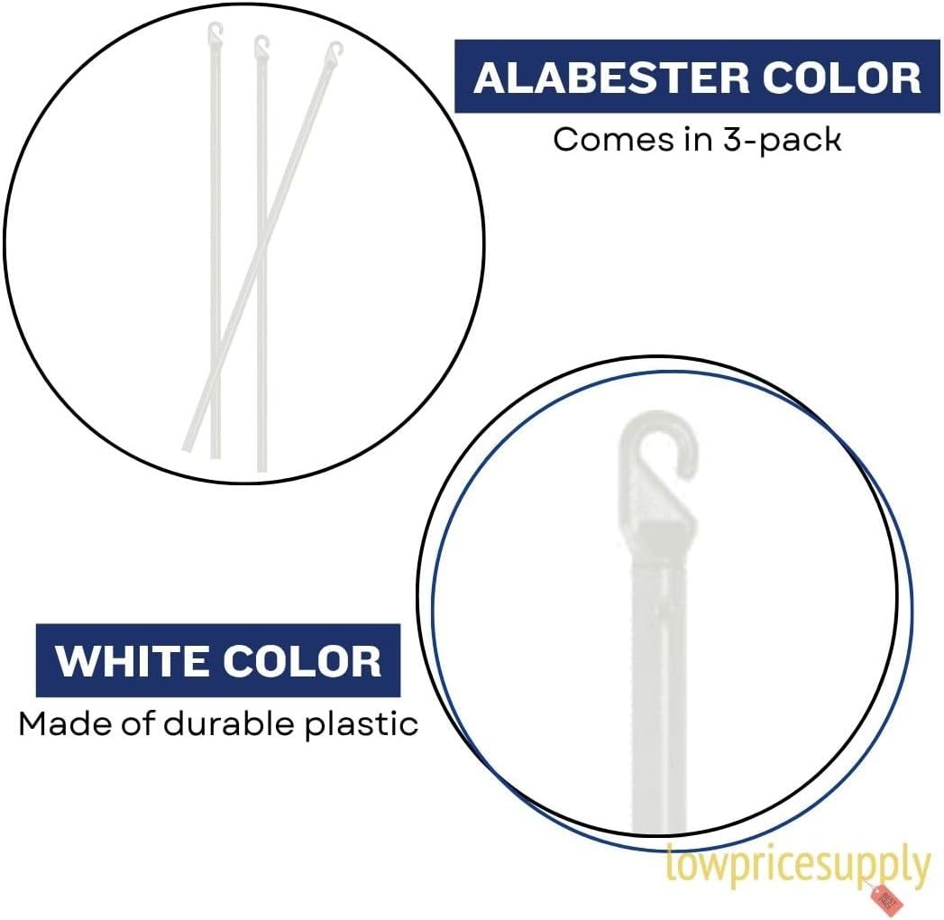 3 Pack 30" or 60" Universal Window Blind Wand Replacement Parts, Window Blind Hook, Mini Blinds Wand, Blackout Roller Shades Wand, Room Darkening Horizontal Window Blinds Wand (White, 60 inch)