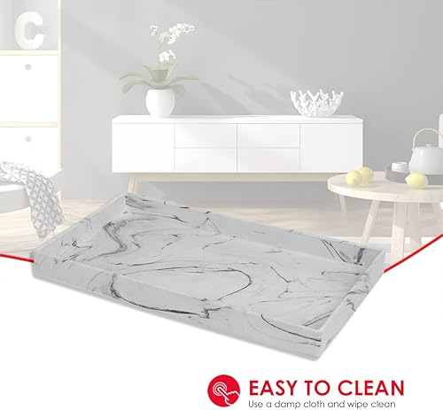 Miniatura 4 de Home Basics Bandeja de tocador de baño de mármol sintético para joyas, perfumes, maquillaje, almacenamiento y organización de cosméticos (blanco)