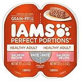 IAMS Perfect Portions Premium Adult Cat Food Salmon Recipe Grain Free Pate, 1.3 oz Each 4 - Twin Packs (8 Total Servings)