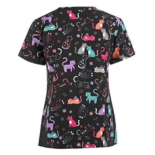 Womens Short Sleeve Tops Floral Relaxed Fit Blouses for Women Vneck Work Scrub Kawaii Fall Summer Shirts 2025 UZ2