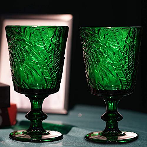 Jomop Handmade Pressed Colored Stemmed Wine Glasses Set Green Set Of 4 Retro (4, Wine Goblet) #TOP2
