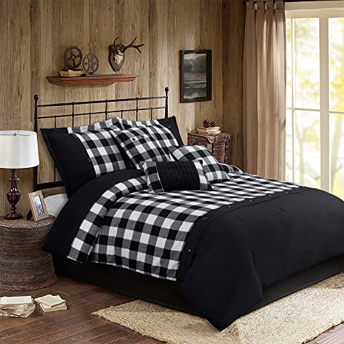 Hig Farmhouse Buffalo Plaid Bed In A Bag With Buttons, 7 Pieces Classic Color Block Comforter Set For Bedroom, Modern Patchwork Bed Set With Down Alternative Filling Black And White King (Tamra) #TOP16