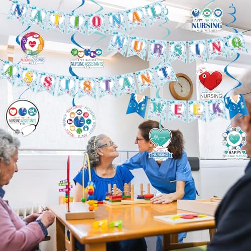 Image of Happy CNA Week Decorations - 12PCS Happy National Nursing Assistant Week Banner Hanging Swirls Party Decor 2026, National CNA Week Party Supplies for Hospital