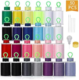 HAITRAL 50Pcs Bobbins and Sewing Threads, 21 Colors Cotton Sewing Machine Thread for Singer Brother Babylock Janome Kenmore (Mixed Cotton)