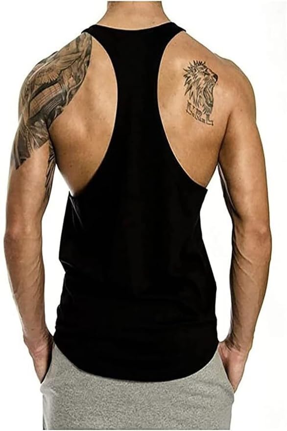 Image of Men's Summer Inner Vest Stringer Soild Round Neck Sleeveless Polyester Tshirt for Gym