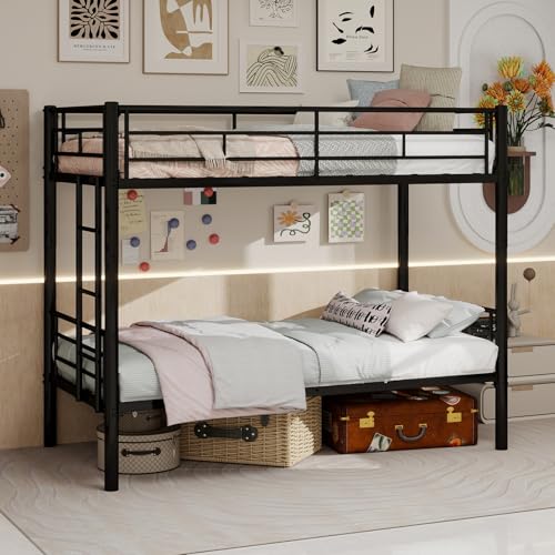 odikalo litera 90 x 190 cm, marco de camas de metal con barreras de seguridad, convertible en dos camas individuales, sin colchón, negro