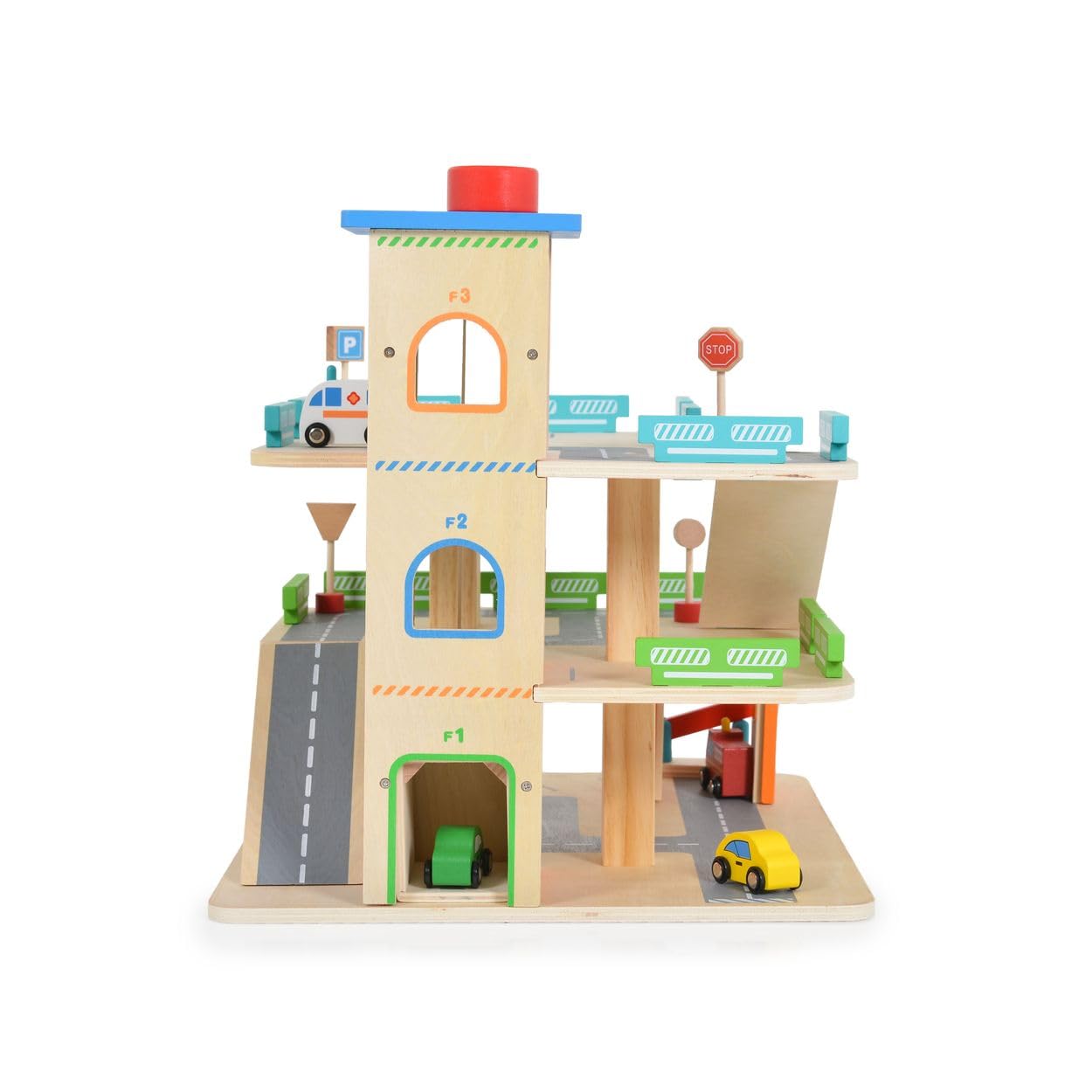 Garage De Parking Jouet Avec Rampes Et Ascenseur - Jeu Interactif Pour Petites Voitures - Dimensions 25x45 Cm - 8