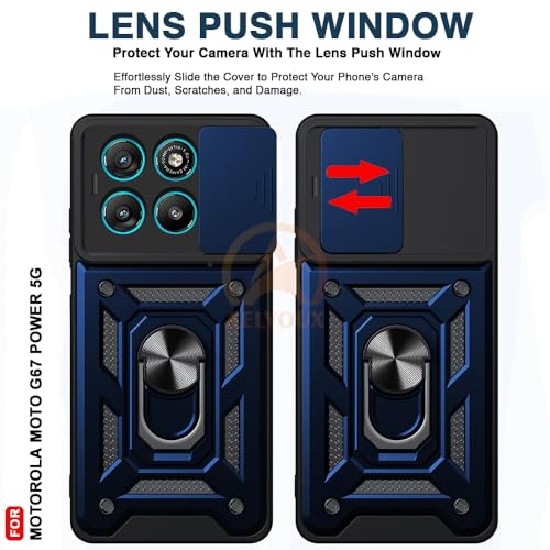 Image of Armor Bumper Back Cover Case for Motorola Moto G67 Power 5G / G57 Power 5G Rotating Camera Cover, Ring Holder & Kickstand | Heavy Duty & 360 Degree Protection Back Cover (Blue)