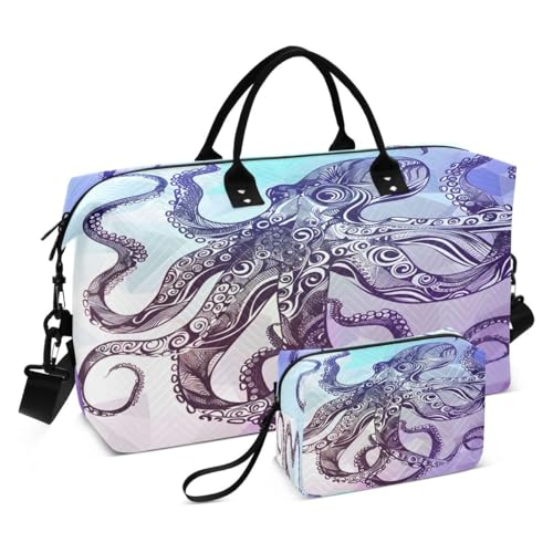 Funny Kraken Fish Travel Duffle Bag Gym Bag Weekender Bags with Toiletry Bag Travel Trip Tote Bag - Main Image