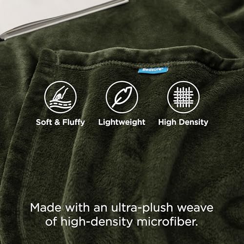 Image of Bedsure Fleece Blanket Queen Blanket Olive Green - Bed Blanket Soft Lightweight Plush Fuzzy Cozy Luxury Microfiber, 90x90 inches