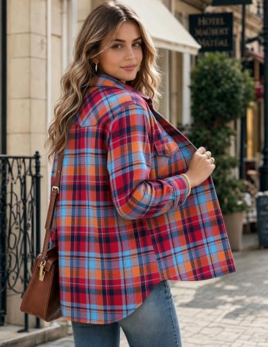 Image of Zeagoo Flannel Shirt Women Plaid Button Down Shackets Long Sleeve Fall Tops | Cotton Brushed Flannel Shirts Lightweight Loose Fit Blouse Business Casual Office Outfits 2026 Fashion Summer Western Clothes