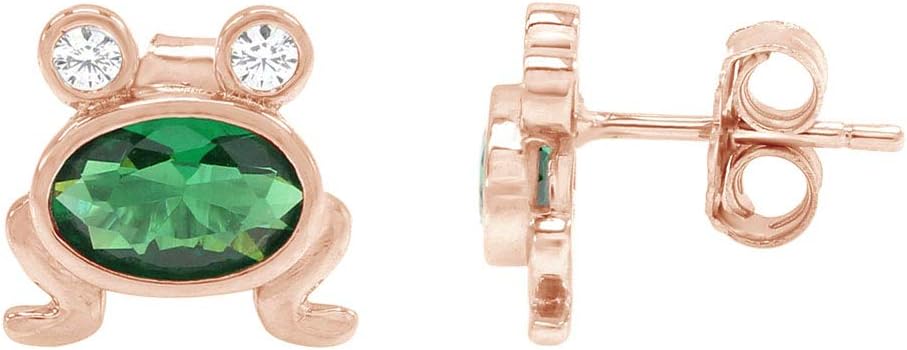 14k Gold Over Sterling Silver Simulated Emerald & Cubic Zirconia Animal Frog Post Stud Earrings
