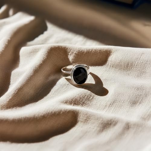 Image of TRUESILVER ACPL 925 Sterling Silver Black Onyx Signet Ring for Men | BIS Hallmarked Handmade Vintage Gemstone Ring | Antique Statement Jewelry Gift for Men
