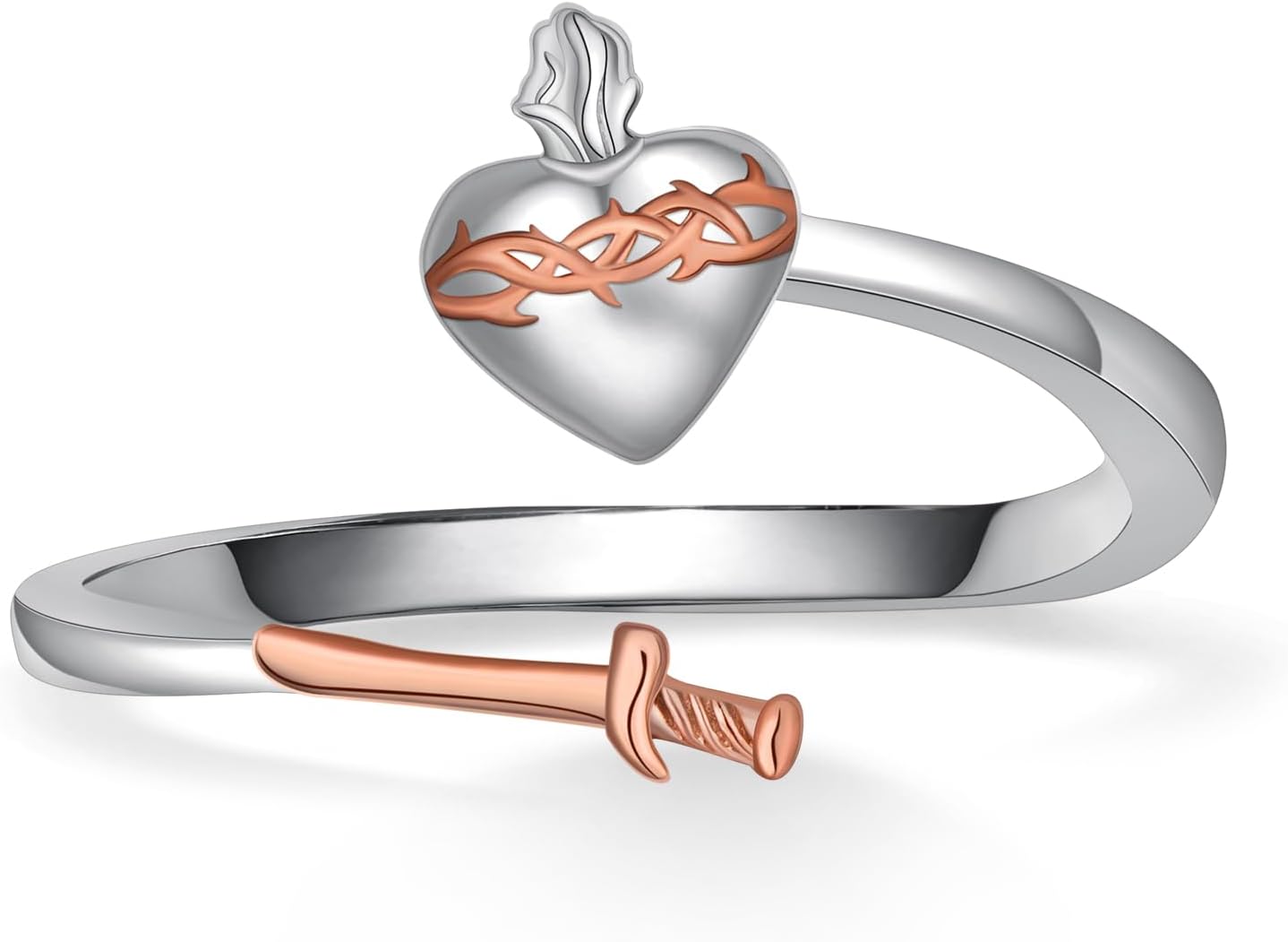 Sacred Heart of Jesus Ring 925 Sterling Silver Adjustable Sacred Heart Ring Religious Christian Jewelry Gifts for Women