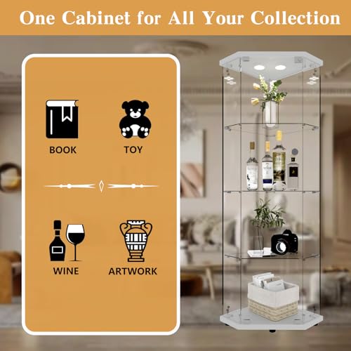 Image of Beauty4U Corner Glass Display Cabinet with LED 4-Shelf Curio Cabinet White