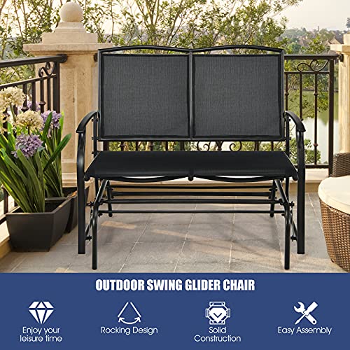 Image of Giantex Patio Glider Benches for Outside, Swing Glider Chair with Steel Frame, 400 LBS Capacity, Patio Swing Rocker, 2-Person Loveseat for Backyard, Poolside, Lawn, Balcony, Porch Glider Bench(Black)